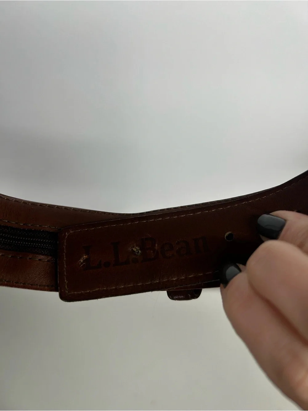 L. L. Bean Brown Leather Hidden Zipper Travel Belt Brass Buckle Men's 38in USA